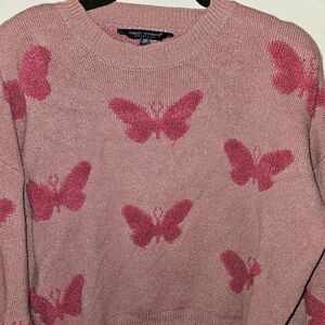 Pink Butterfly Sweater Simply Southern - Cropped